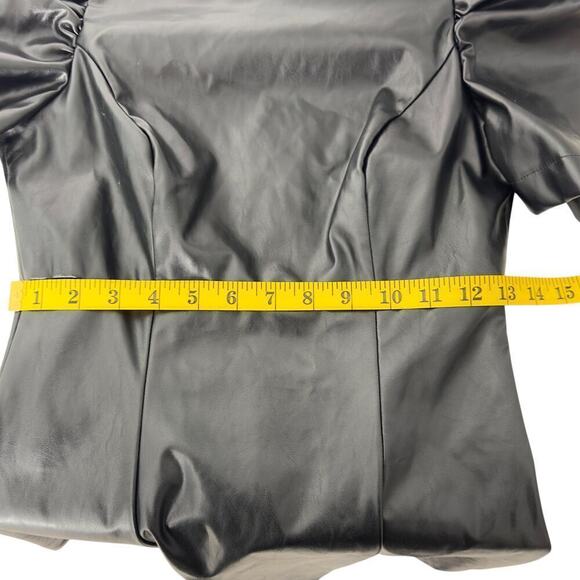 Lulu's Black Vegan Leather Puff Sleeve Fit and Flare Mini Dress (XS) - Picture 12 of 15
